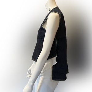 Derek Lam IO Crosby Sleeveless Raw Hem Dark Denim Vest with White Blouse Insert